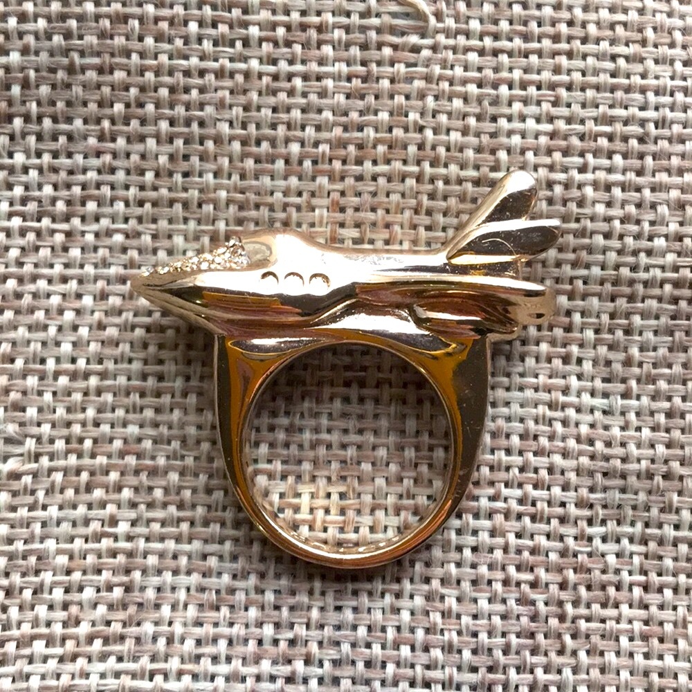 Rare Coach Golden Gold Tone Crystal Rocket Ring